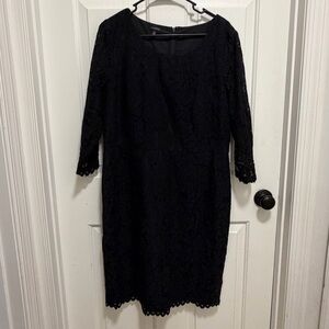 Talbots Lace Three Quarter Sleeve Sheath Black Dress Size 14